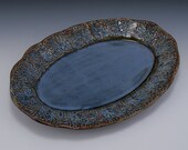 Blue Platter with Amber/Green Highlights and an Indian Batik Stamp Design