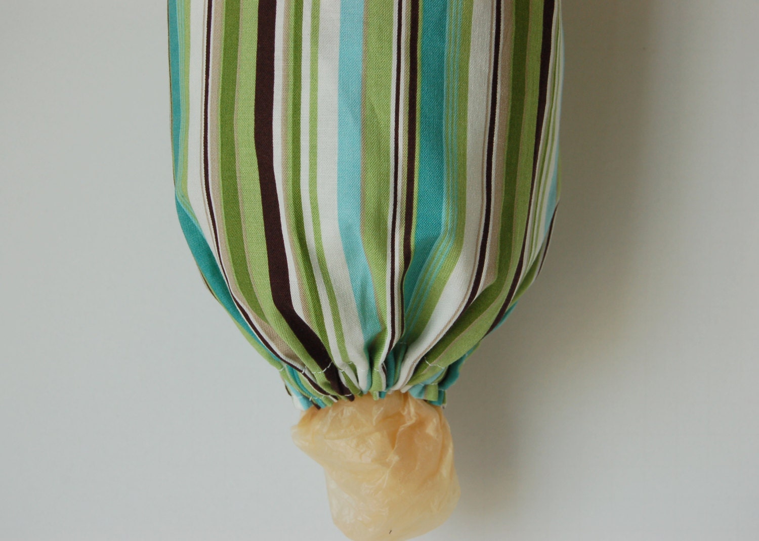 Fabric Grocery Bag Holder - Green Blue Brown White Stripe