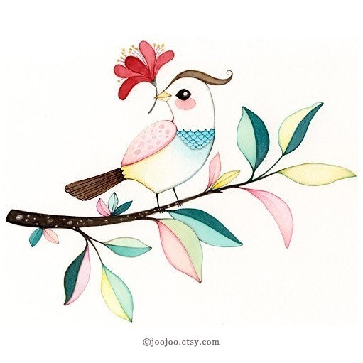 Nursery wall art, Girls wall art, Bird painting, Pastel colors, Wall art painting, Watercolor painting, Bird art print, Bird wall art, 8x10