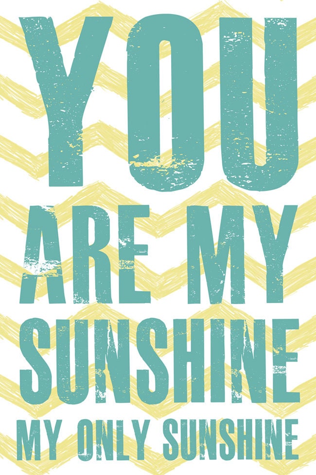 Boy Nursery Print, You are my Sunshine, turquoise blue and yellow Nursery Home Decor, Nursery Art, 5x8 art print by Jennifer McCully