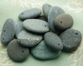Alaska River Stone Beads, Large, 13 pcs hand drilled, Jewelry making beads, craft supplies