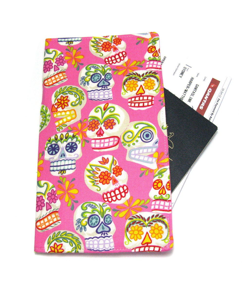 Pink Flower Skulls Travel Wallet