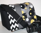 Womens CAMERA Bag Dslr Padded Camera Case 4 Black Chevron Modern Black Yellow Grey MD Foam Padding