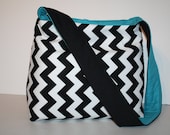 Diaper Bag Book Purse Tote Shoulder Bag Handbag  Hobo MARKET BAG lots of pkts Navy Chevron Teal / Messenger strap  XcessRize Designs