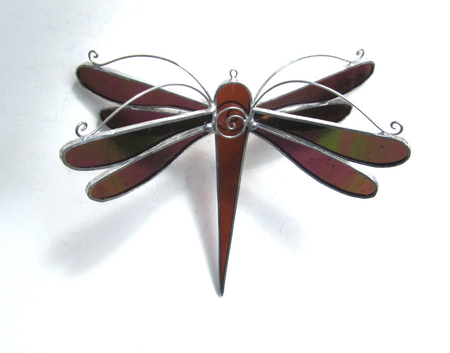 Autumn Wings - Medium Stained Glass Dragonfly Twirl - Home Garden Decor Suncatcher 3 Dimensional Yard Art Ornament Insect