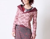 Wrap shrug Cardigan - Floral pink and wine red Shrug - Long sleeves - Jersey - Transformable