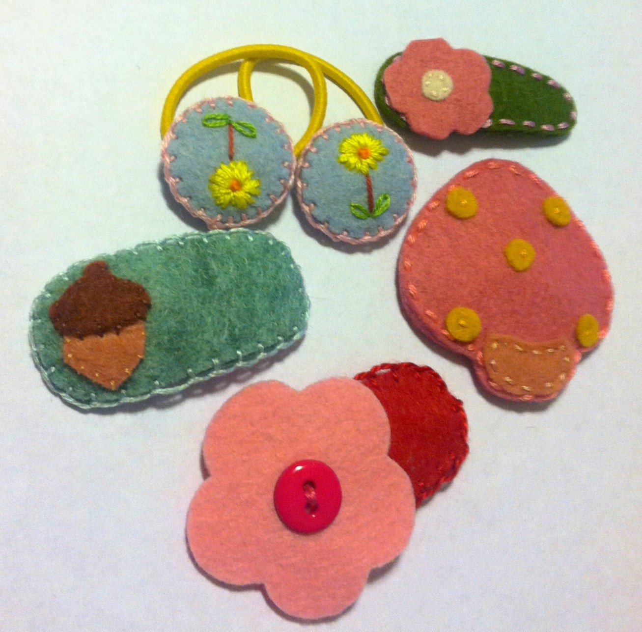Sale Discontinued Item Wool Felt Hair Clips and Pony Holder