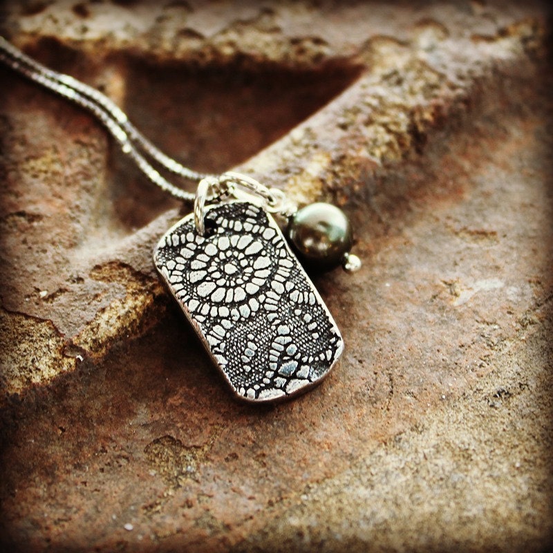 Vintage Lace Tag Necklace - custom OOAK Fine SIlver Necklace made using Vintage Lace from the early 1800's