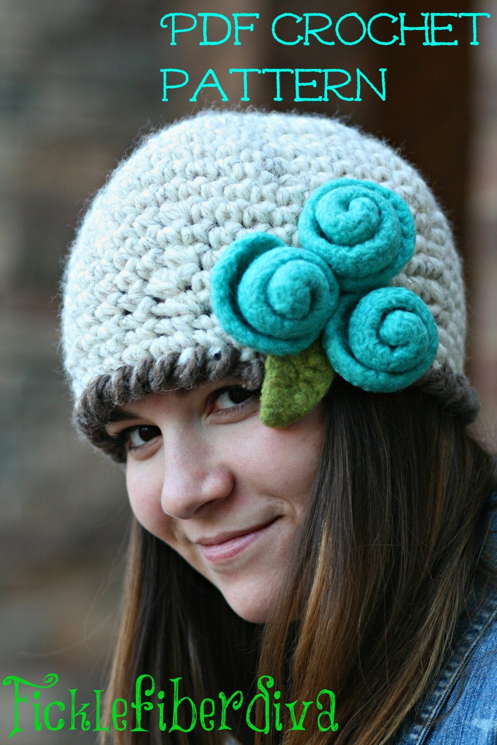 The Agnes Cloche hat pattern with Rose and leaf embellishments PDF