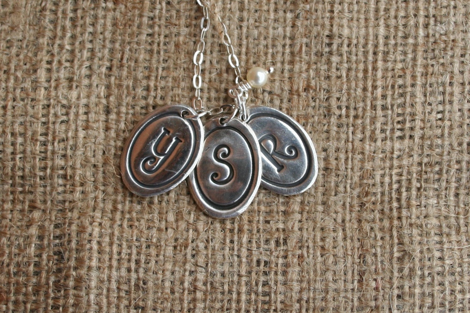 Rustic Silver Necklace Collection -  Oval Framed Monogram