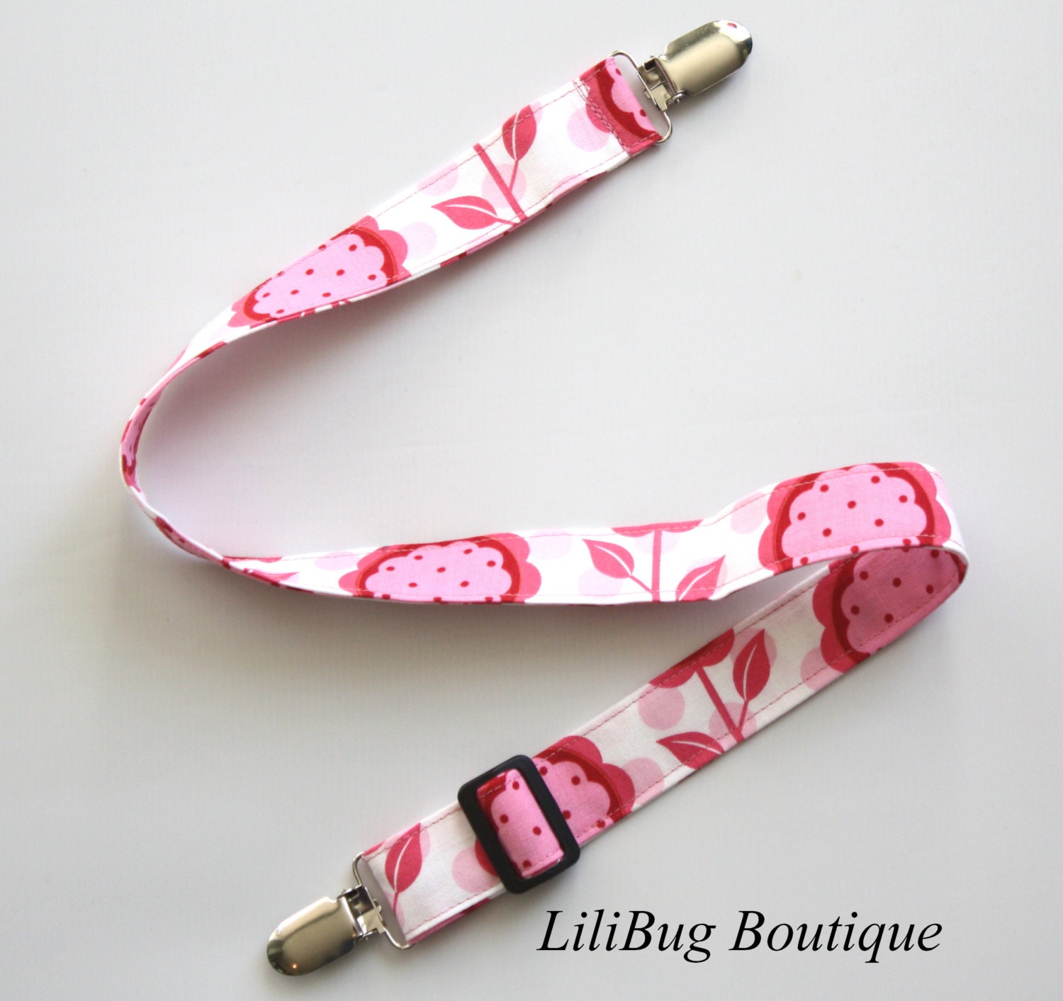 LiliBug White and Pink MOD Flowers Adjustable Nursing and Bib Clip