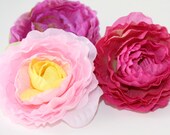 Sweetheart collection : 3 Soft Silk Ruffled Ranunculus in Shades of Pink - 3 inch size