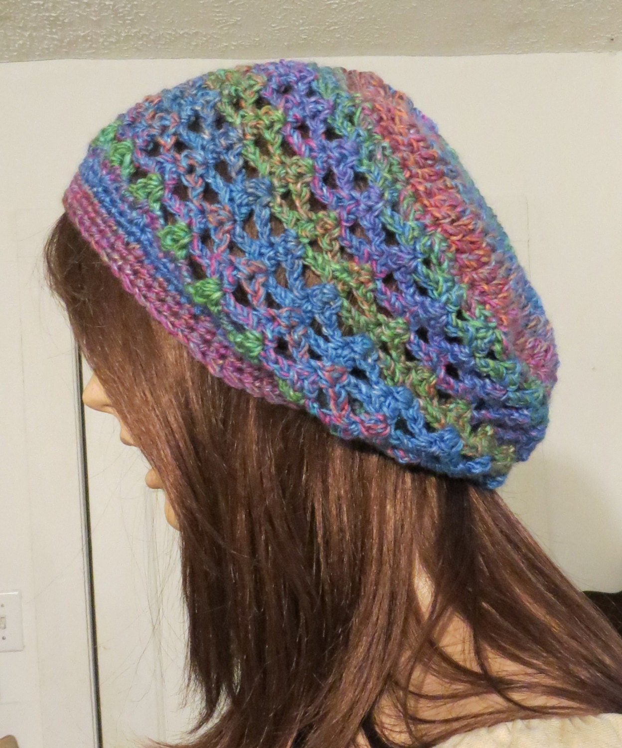 New - Crochet Hat - SLOUCHY - Beanie - Beret - Rainbows and Sunshine