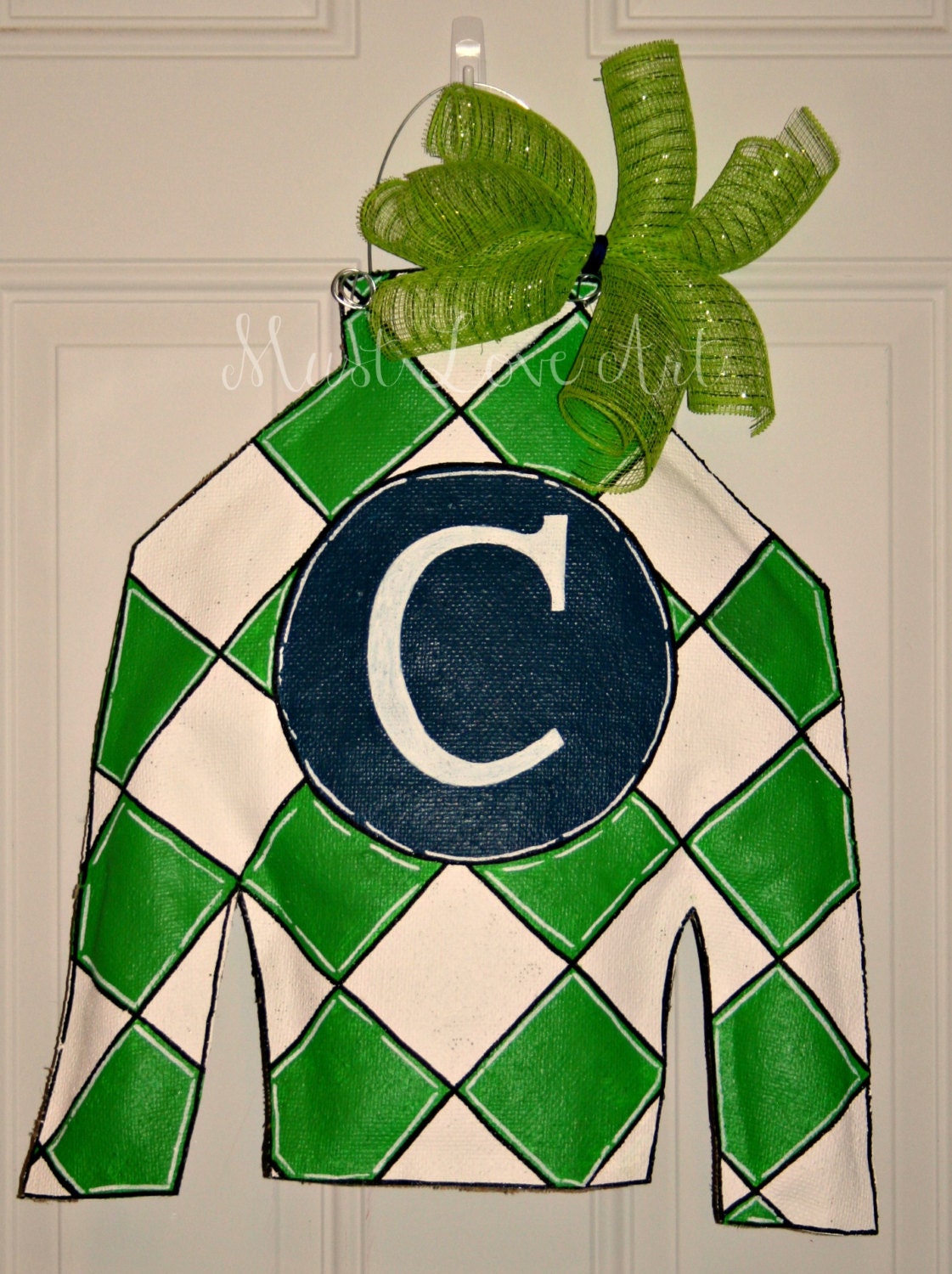 Kentucky Derby Jockey Silk Burlap Door Hanger Decoration