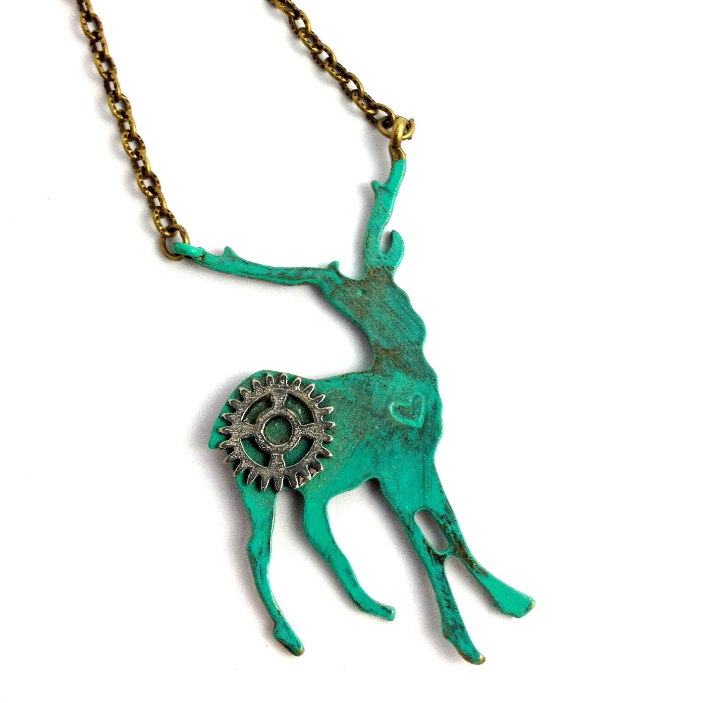 Necklace - Patina steampunk deer pendant