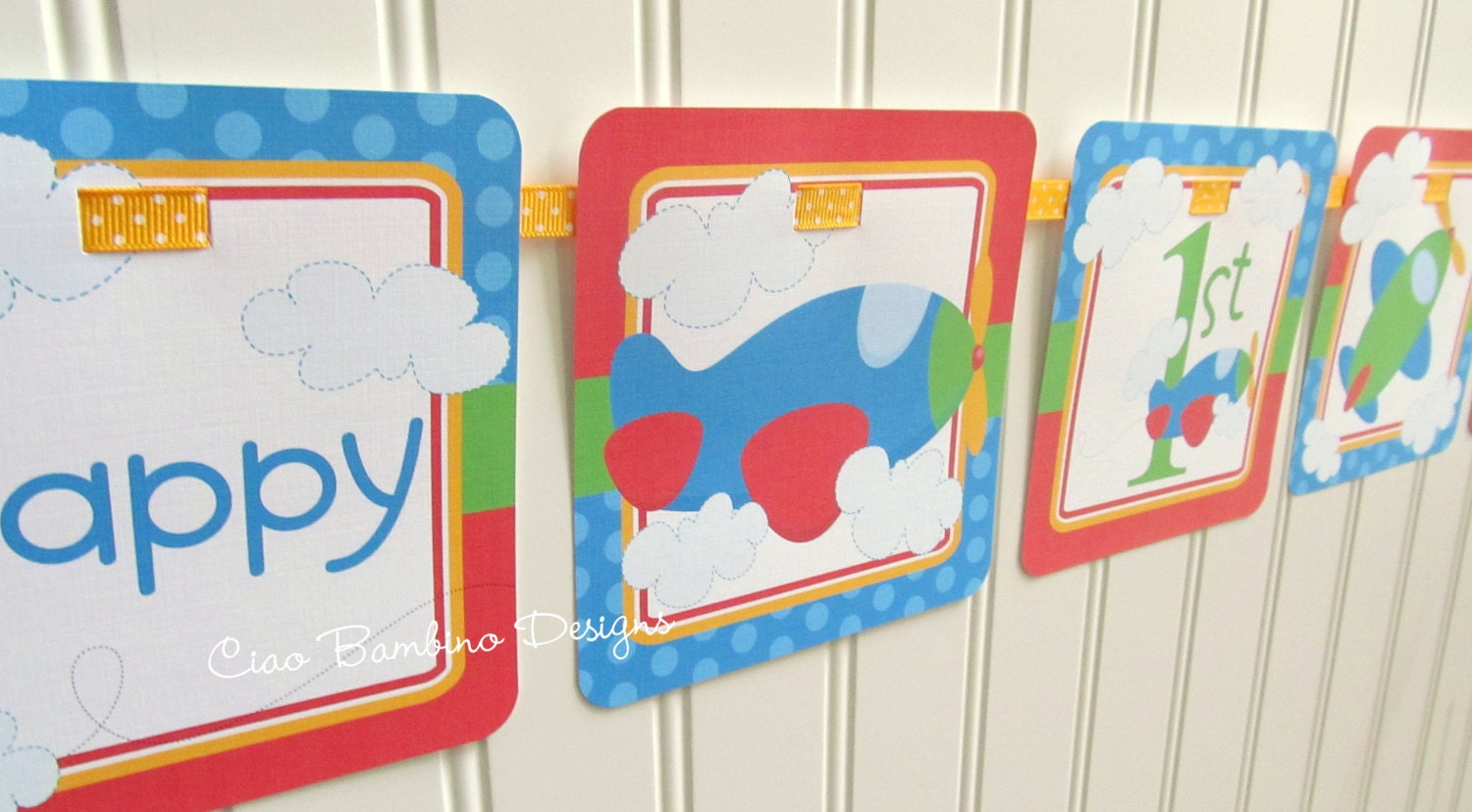 NEW "Little Aviator"  Airplane Happy Birthday Banner