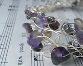 Amethyst Bracelet, Silver Amethyst Bracelet with Purple Jasper and Smoky Gray Glass - Multistrand Wire Bracelet