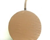 Vintage Round Travel Train Case - Tan Brown Luggage - Overnight Suitcase
