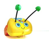 ON SALE Vintage 1970s Pull Toy - Fisher Price - Tug a Bug - Cute Yellow Insect