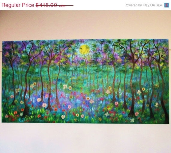 Memorial Day SALE Large oil Paintings Original contemporary  modern landscape  Sun Flowers 48i x 24  - free shipping- Vadal