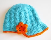 Light Turquoise and Orange Shell Brimmed Hat, Newsboy hat, beanie, pick your size