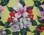 Amazing VINTAGE 40s era FLORAL home decorator hand printed fabric