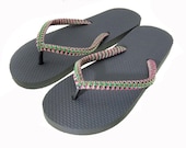 Decorated Flip flops, Custom flip flops,  Grey sandals with green gems