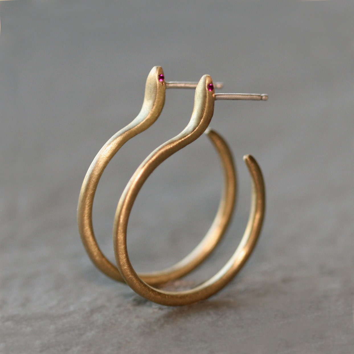 Snake Hoop Earrings in Brass with Gemstones