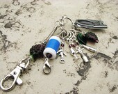 Knitter's Chatelaine: Wine Love - Stitch Markers, Row Counter & Folding Scissors on a Decorative Clasp