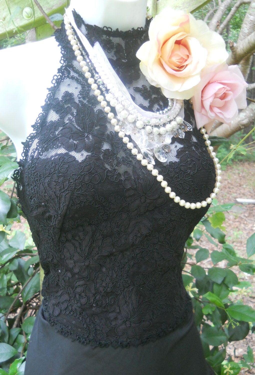 Black vintage bustier  boned lace  34 36  B from vintage opulence on Etsy