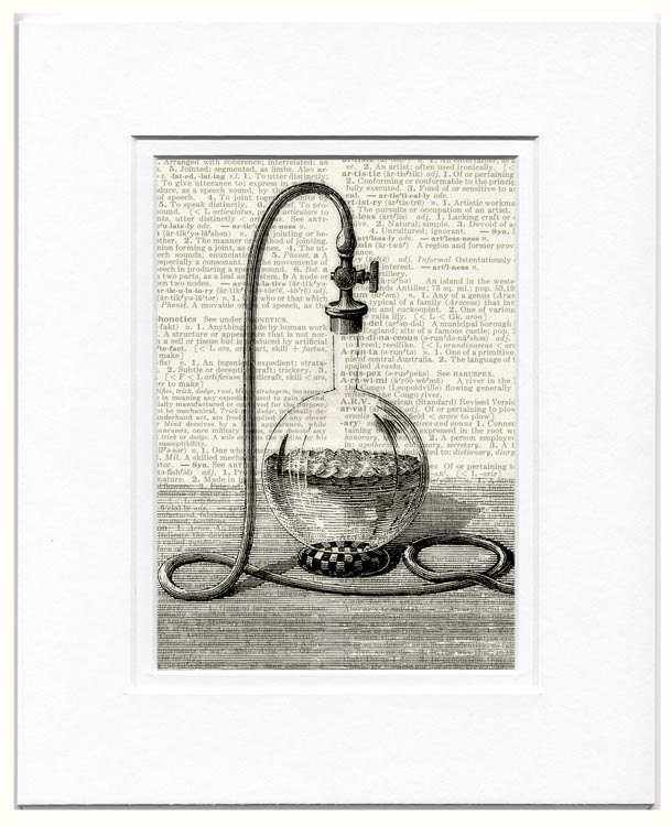 life's an experiment -  vintage artwork - printed on page from old dictionary
