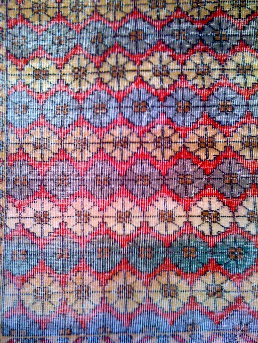 Vintage Multicolor Diamond Turkish Carpet Area Rug