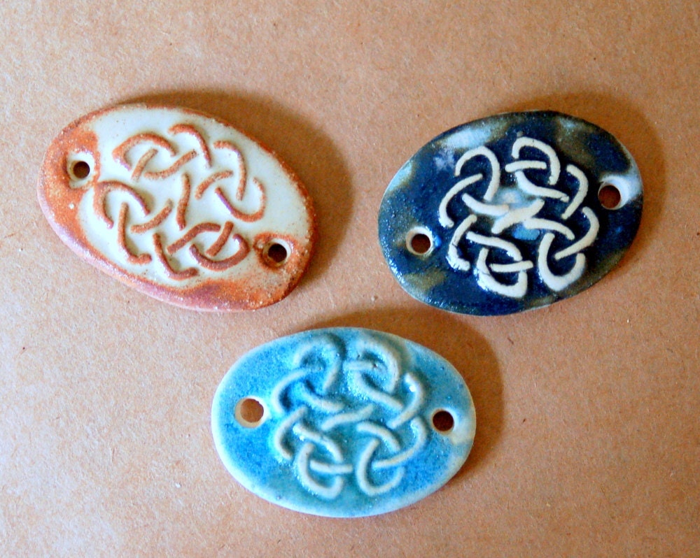 3 Handmade Ceramic Beads - Sweet Set of Bracelet Beads - Celtic Knot Beads