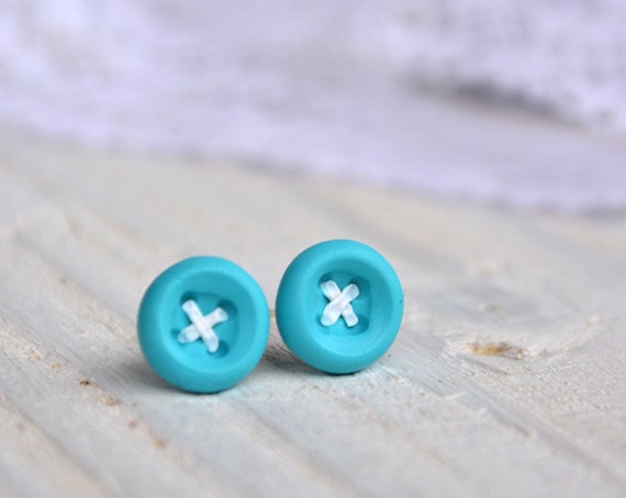 Tiny Earrings - Button Earrings - Post Earrings - Turquoise - Summer - Studs - Women or Childrens Jewelry - everyday earrings -Gift under 25