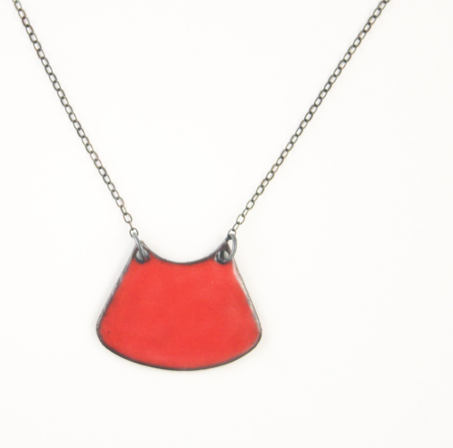 Poppy Red Necklace Handmade Enamel Jewelry Bold Axe Shape