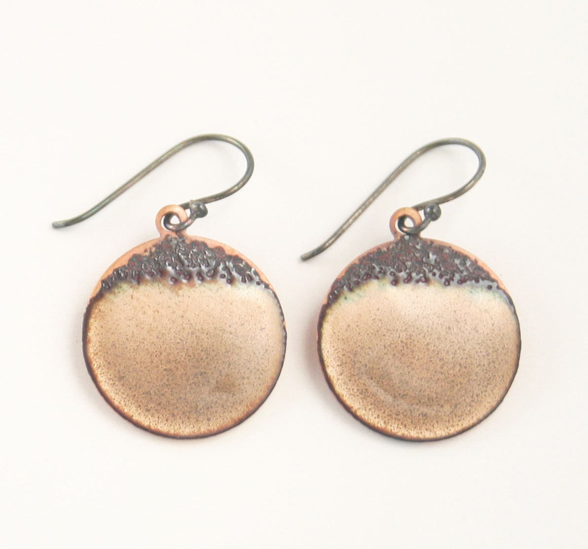 Champagne Earrings - Organic Shimmer--- handmade enamel on copper and sterling silver