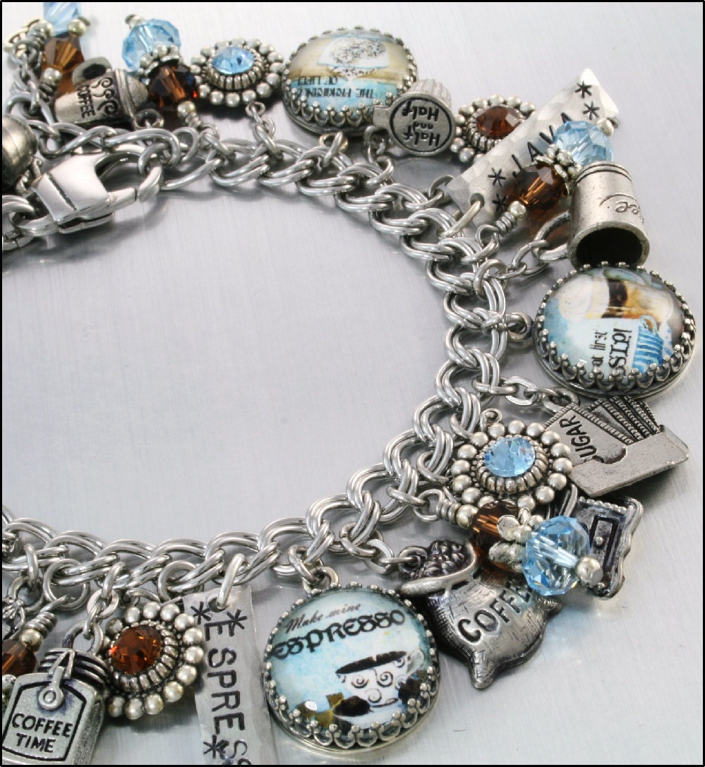 Silver Charm Bracelet, Silver Jewelry, Coffee Lover's Charm Bracelet, Silver Charm Jewelry, Coffee Jewelry
