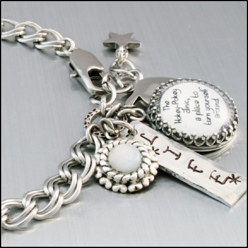 Inspirational Charm Bracelet, Inspirational Jewelry, Quote about Hokey Pokey Charm Bracele, Quote Jewelry