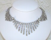 Vintage Rhinestone Wedding Necklace Fringe Bib Formal Prom Runway Pageant Ball Jewelry
