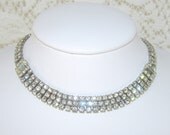 3 Row Rhinestone Choker Baguettes Wedding Prom Formal Vintage Costume Jewelry Necklace