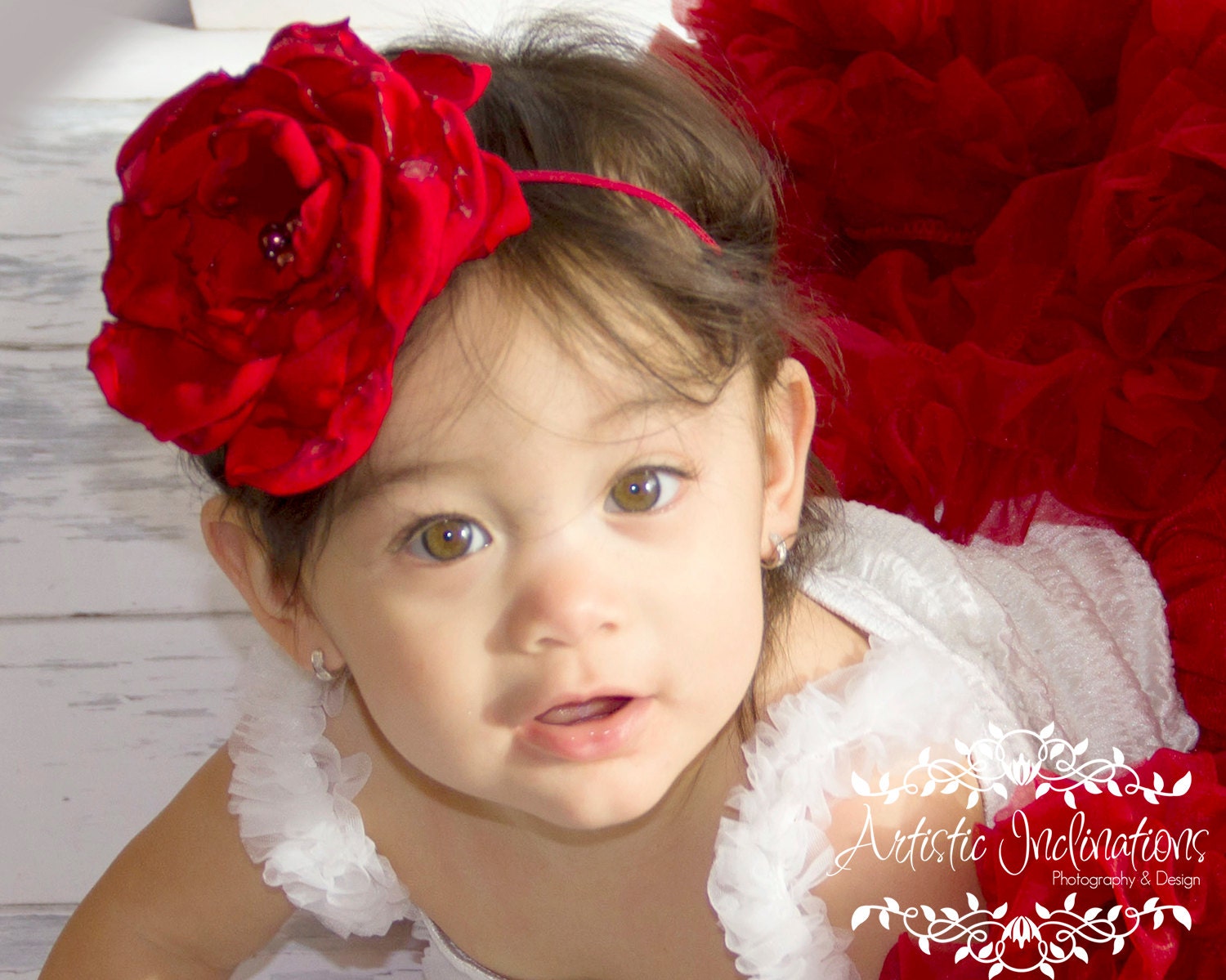 En Rouge - Handmade Red Flower Headband, Each Petal Handmade