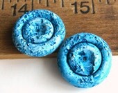 Handmade Polymer Clay Blue Disc Beads - Pitted