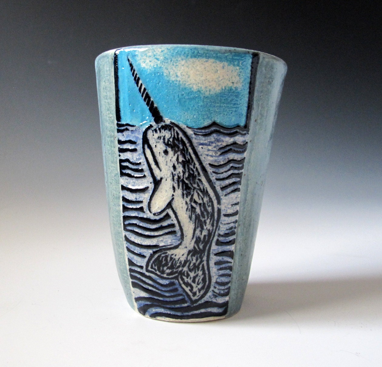 Nautical Narwhal with Anchor motif - hand built tumbler