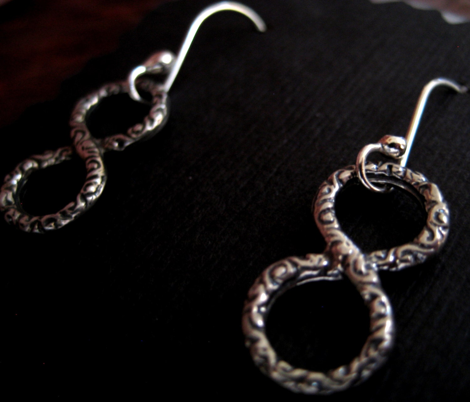 Oxidized Sterling silver texture Hoop Infinity symbol Earrings-Rustic sterling  Silver Infinity Dangle Earrings-Feminine artisan earrings