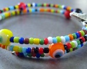 Zen Girly Memory Wire Global colors lucky Charm Butterfly Bracelet  Beaded-Amulet-ulticolored Confetti Turkish Evil Eye charm Bracelet