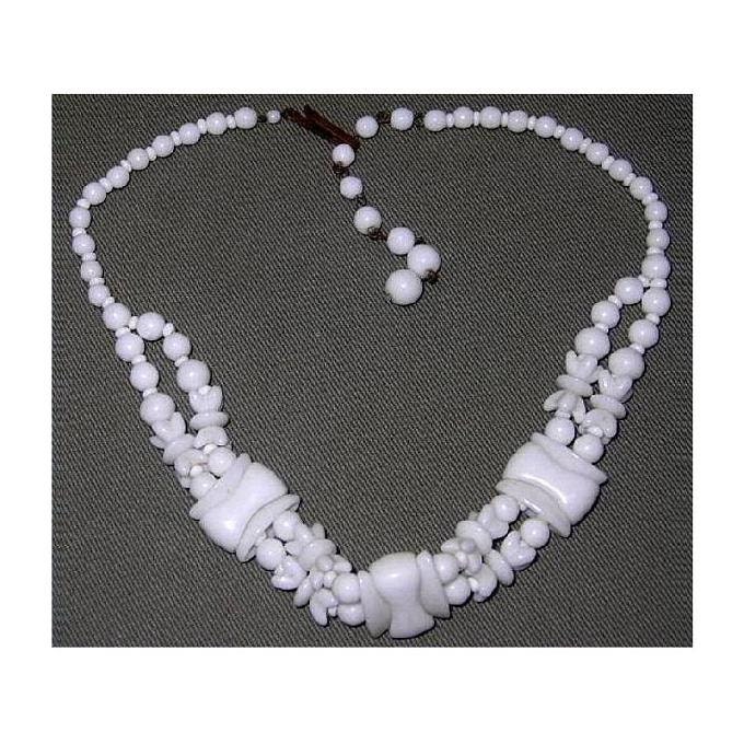Vintage Germany Necklace White Glass Beads