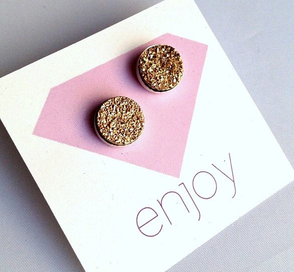 Sterling Silver and Gold Drusy Studs