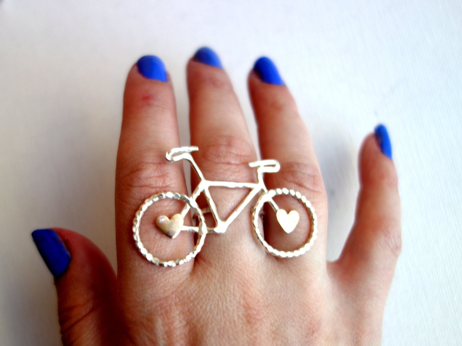 Sterling Silver Bike Knuckle Ring with Hearts