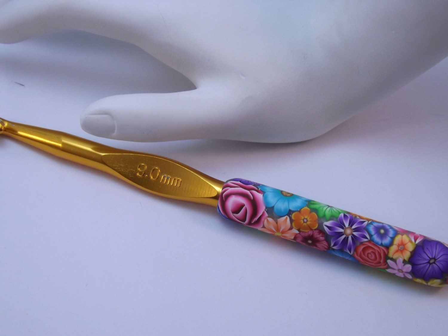 Handcrafted Polymer Clay Covered Crochet Hook Colorful Millefiori Floral