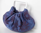 Blue and Purple Floral Handbag with Square White Handles - Brocade Handmade Hobo Purse - Ready to Ship